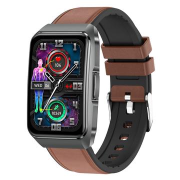 ET650 Smart Watch con temperatura corporea, monitoraggio della salute e chiamata Bluetooth - Cinturino in pelle e silicone - Marrone