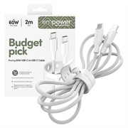 Cavo USB-C Empower by PanzerGlass Racing - 60W, 2m - Bianco