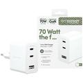 Empower by PanzerGlass Turbo 70W GaN Fast Charger - 2x USB-C, USB-A - Bianco