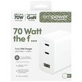 Empower by PanzerGlass Turbo 70W GaN Fast Charger - 2x USB-C, USB-A - Bianco
