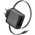 Caricabatterie da parete Energea Ampcharge Arc 65 GaN con cavo USB-C retrattile - Canna di Fucile