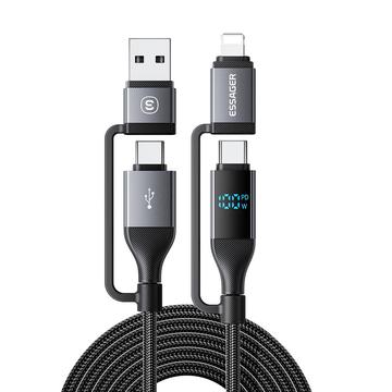Cavo di ricarica rapida Essager 4 in 1 da 100W con display di alimentazione - 2m - nero