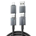 Cavo di ricarica rapida Essager 4 in 1 da 240W - da USB-A/USB-C a USB-C/Lightning - 0.25m - Grigio