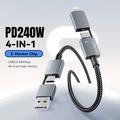 Cavo di ricarica rapida Essager 4 in 1 da 240W - da USB-A/USB-C a USB-C/Lightning - 0.25m - Grigio