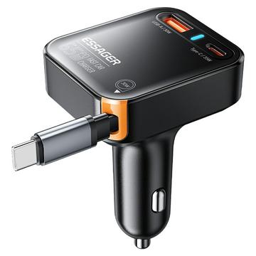 Essager 65W Caricabatterie da auto veloce con cavo USB-C retrattile - Nero