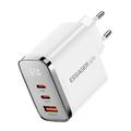 Caricabatterie da muro Essager ES-CD64 da 65W con tecnologia GaN - 3 porte - Bianco