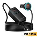 Caricabatterie da auto Essager F789 da 135W per sedile posteriore - 2 cavi USB-C, 4 ingressi USB-C e 2 ingressi USB-A - 1.5m - Nero