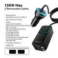 Caricabatterie da auto Essager F789 da 135W per sedile posteriore - 2 cavi USB-C, 4 ingressi USB-C e 2 ingressi USB-A - 1.5m - Nero
