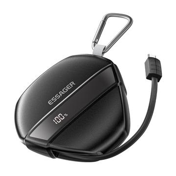 Essager Banca di energia a ricarica rapida con cavo retrattile da 70cm e moschettone - 10000mAh