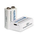 Batteria EverActive Professional+ Lithium USB-C ricaricabile da 9 V - 550mAh