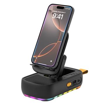 F15 Supporto per telefono pieghevole 3 in 1 con altoparlante Bluetooth e power bank da 1200mAh - Nero