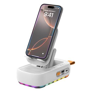 F15 Supporto per telefono pieghevole 3 in 1 con altoparlante Bluetooth e power bank da 1200mAh - Bianco