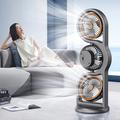 Ventilatore da tavolo F17 a 3 pale con rotazione a 360°, luce LED - Grigio