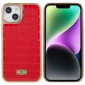 Custodia Rivestita Elettrolitica Fierre Shann per iPhone 14 Plus - Coccodrillo - Rossa