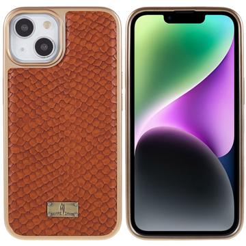 Custodia Rivestita Elettrolitica Fierre Shann per iPhone 14 Plus - Pelle di Serpente - Marrone