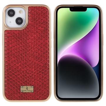 Custodia Rivestita Elettrolitica Fierre Shann per iPhone 14 Plus - Pelle di Serpente - Rossa