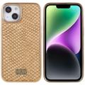 Custodia Rivestita Elettrolitica Fierre Shann per iPhone 14 Plus - Pelle di Serpente - Marrone Chiaro