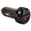Caricabatterie da auto veloce con 2 porte USB-C, USB-A - 80W - Nero