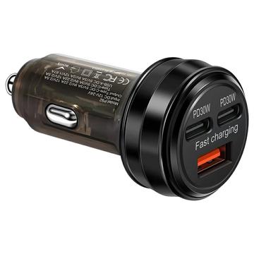 Caricabatterie da auto veloce con 2 porte USB-C, USB-A - 80W - Nero