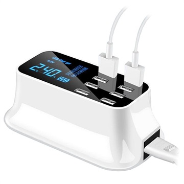 Fast Charging 8-Port USB Desktop Charger with LED Monitor - White