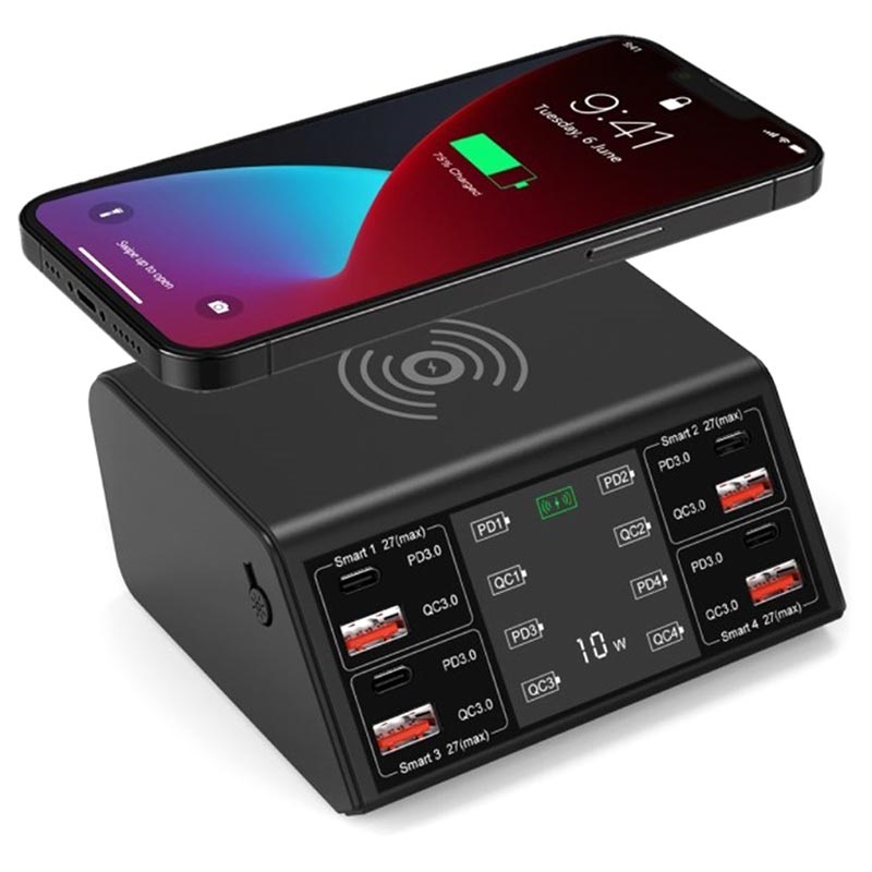 Stazione Di Ricarica Wireless 3-in-1 Regolabile Con Orologio E Luce Notturna – Per Smartphone, Smartwatch E Auricolari