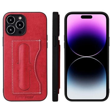 Fierre Shann Custodia Rivestita iPhone 14 Pro Max Coated Case con Slot per Schede e Supporto - Rosso