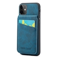 Custodia Ibrida Rivestita Fierre Shann per iPhone 11 con Portacarte e Supporto - Blu