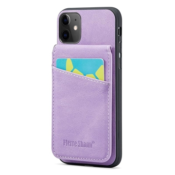 Custodia Ibrida Rivestita Fierre Shann per iPhone 11 con Portacarte e Supporto - Viola