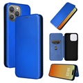 Custodia a Flip per iPhone 15 Pro - Fibra di Carbonio - Blu