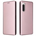 Custodia a Flip per Sony Xperia 10 V - Fibra di Carbonio - Rosa Oro