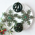 Set di palline natalizie floccate e decorazioni a forma di fiocco di neve – 8cm/16cm - 10 pezzi - Verde