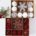 Set di palline natalizie floccate/decorazioni a forma di fiocco di neve – 8cm/16cm - 10 pezzi - Rosso