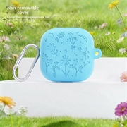 Custodia in silicone con incisione floreale e penne per la pulizia per Samsung Galaxy Buds4/Buds4 Pro - Blu