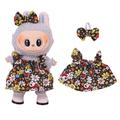 Abito da festa floreale e fascia con fiocco per Labubu Mini Figura 17cm - Marrone
