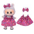 Abito da festa floreale e fascia con fiocco per Labubu Mini Figura 17cm - Rosa caldo