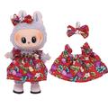 Abito da festa floreale e fascia con fiocco per Labubu Mini Figura 17cm - Rosso