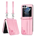 Custodia con Cinturino Floral Print per Samsung Galaxy Z Flip5 - Rosa