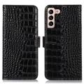 Custodia in Pelle a Portafoglio Serie Crocodile con RFID per Samsung Galaxy S23 5G