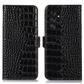 Custodia in Pelle a Portafoglio Serie Crocodile con RFID per Samsung Galaxy S23 Ultra 5G