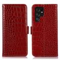 Custodia in Pelle a Portafoglio Serie Crocodile con RFID per Samsung Galaxy S23 Ultra 5G - Rossa