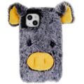 Custodia ibrida Fluffy Plush per iPhone 14 - Maiale Grigio