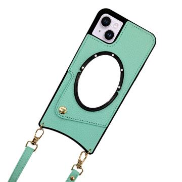 Custodia Rivestita Fish Tail con Specchio per iPhone 14 Plus - Verde