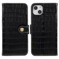 Custodia in Pelle a Portafoglio per iPhone 14 Plus - Crocodile - Nera