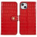 Custodia in Pelle a Portafoglio per iPhone 14 Plus - Crocodile - Rosso