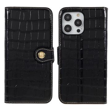 Custodia in Pelle a Portafoglio per iPhone 14 Pro Max - Crocodile