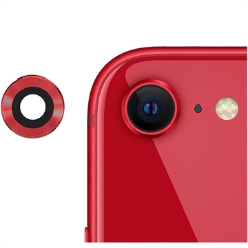 Pellicola Protettiva per Obiettivo in Metallo e Vetro Temperato per iPhone SE (2022)/SE (2020) - Rosso