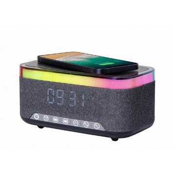 Gembird Sveglia digitale con luci RGB, ricarica wireless 15W - Nero
