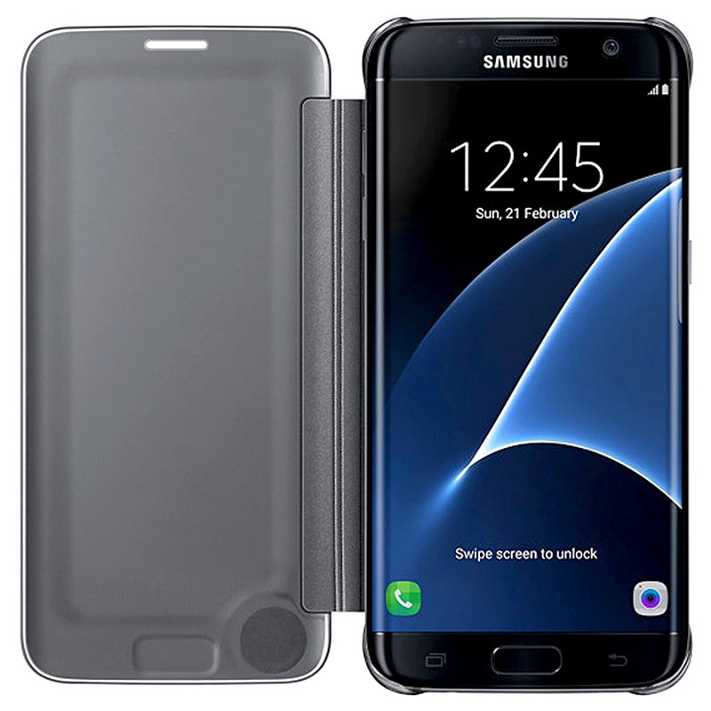 samsung galaxy s7 edge clear semi-opaque flip view custodia nero