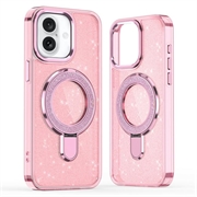 Custodia ibrida iPhone 17 Glitter con supporto - Compatibile con MagSafe - Rosa