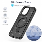 Custodia ibrida iPhone 15 Glitter con supporto - Compatibile con MagSafe - Nera